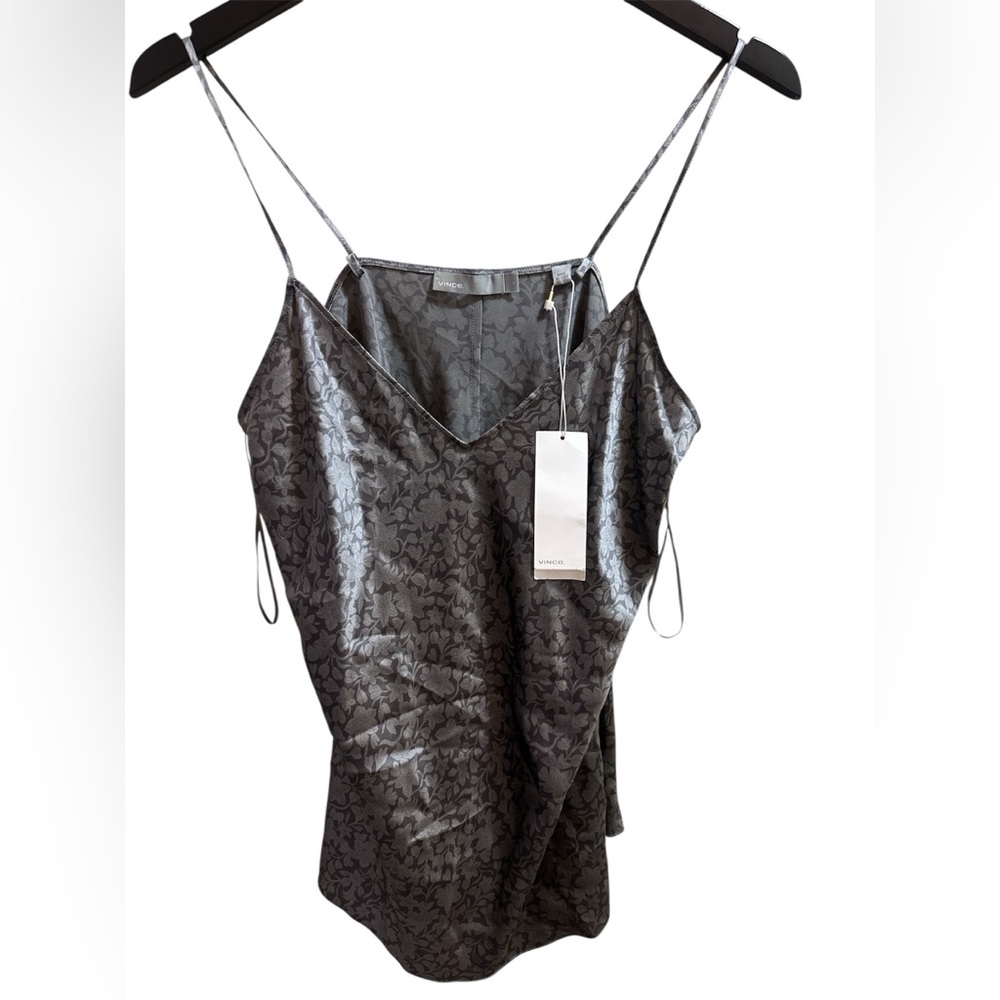 VINCE -  Gray Floral SILK Women's Top - L